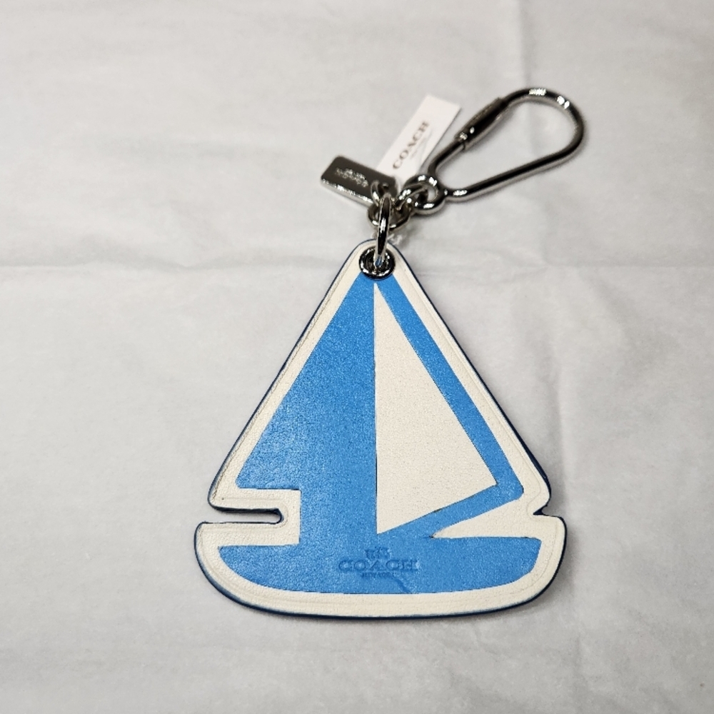 COACH Sailboat Leather Keychain - Blue & White